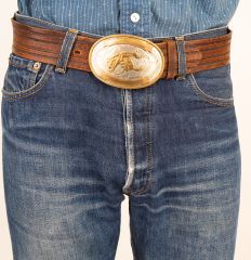 Vintage Browning Leather Belt W/ Rodeo Buckle