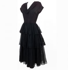 1940s Lacey Black  Evening Gown