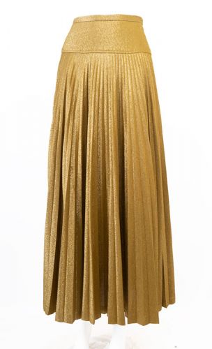 1970s Lurex Gold Metallic Pleated Maxi Skirt Ballyhoovintage