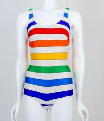 1970s Striped Backless Mailott Swimsuit