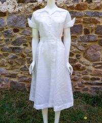 1950s White Seersucker Dress