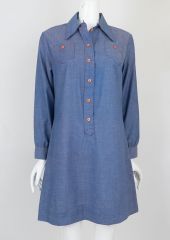 1960s Blue Chambray Shirt Dress