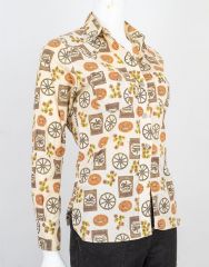 1960s Vintage Novelty Print Blouse