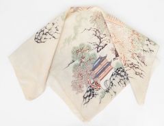 1940s Silk Japanese Landscape Scarf