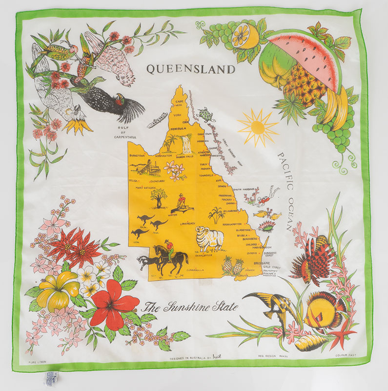 Vintage Queensland Australia Souvenir Map Scarf