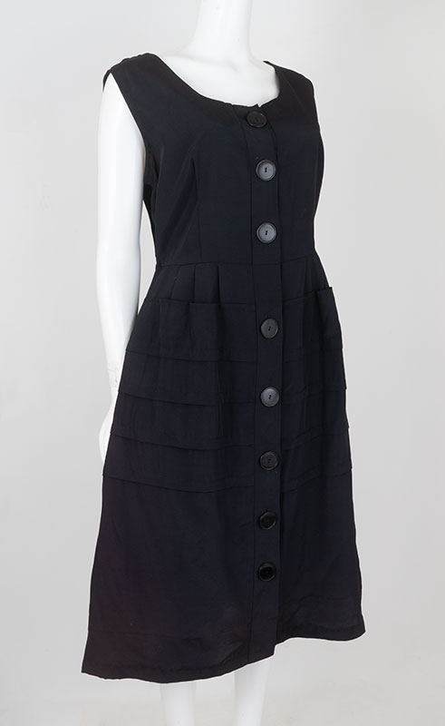 1950s Black Satin Shirtmaker Dress