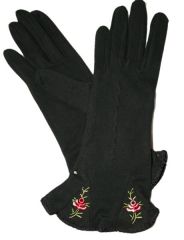 Embroidered 1940s Black Gloves