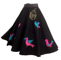 Fabulous Fifties Felt Circle Skirt with uncaged Bird Motif