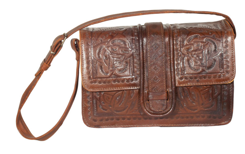 Vintage Tooled Leather Shoulder Bag: Ballyhoovintage.com