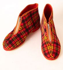 1950s Red Plaid Corduroy Slippers