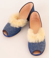 Stunning 1950s Silver and Blue Satin Slippers